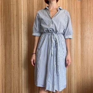 Striped shirt dress with tie waist